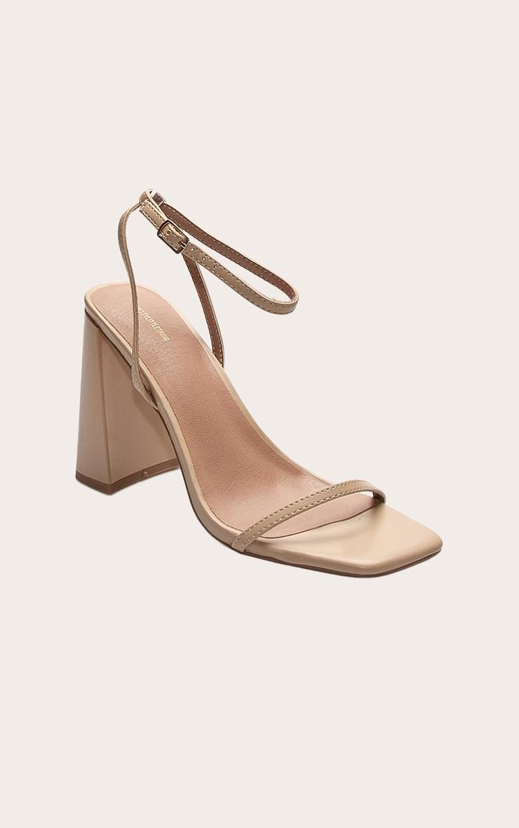 Nude Square Toe High Block Heeled Sandals Product Image