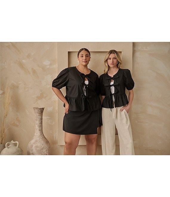 Sugarlips Plus Tie-Front Puffed Sleeve Woven Top Product Image