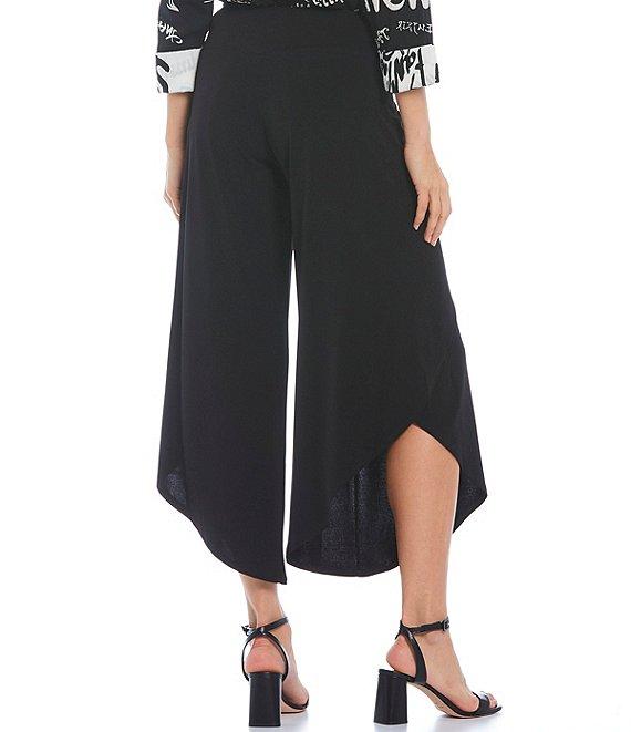 IC Collection Knit Jersey Side Wrap Angled Hem Wide Leg Pull-On Cropped Pants Product Image