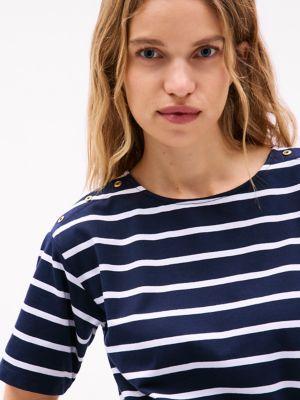 Stripe Belted Gold Button T-Shirt Dress Product Image