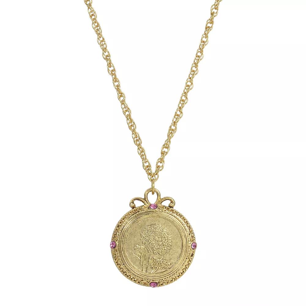 1928 Gold Tone Flower of the Month Pendant Necklace, Womens, September Product Image