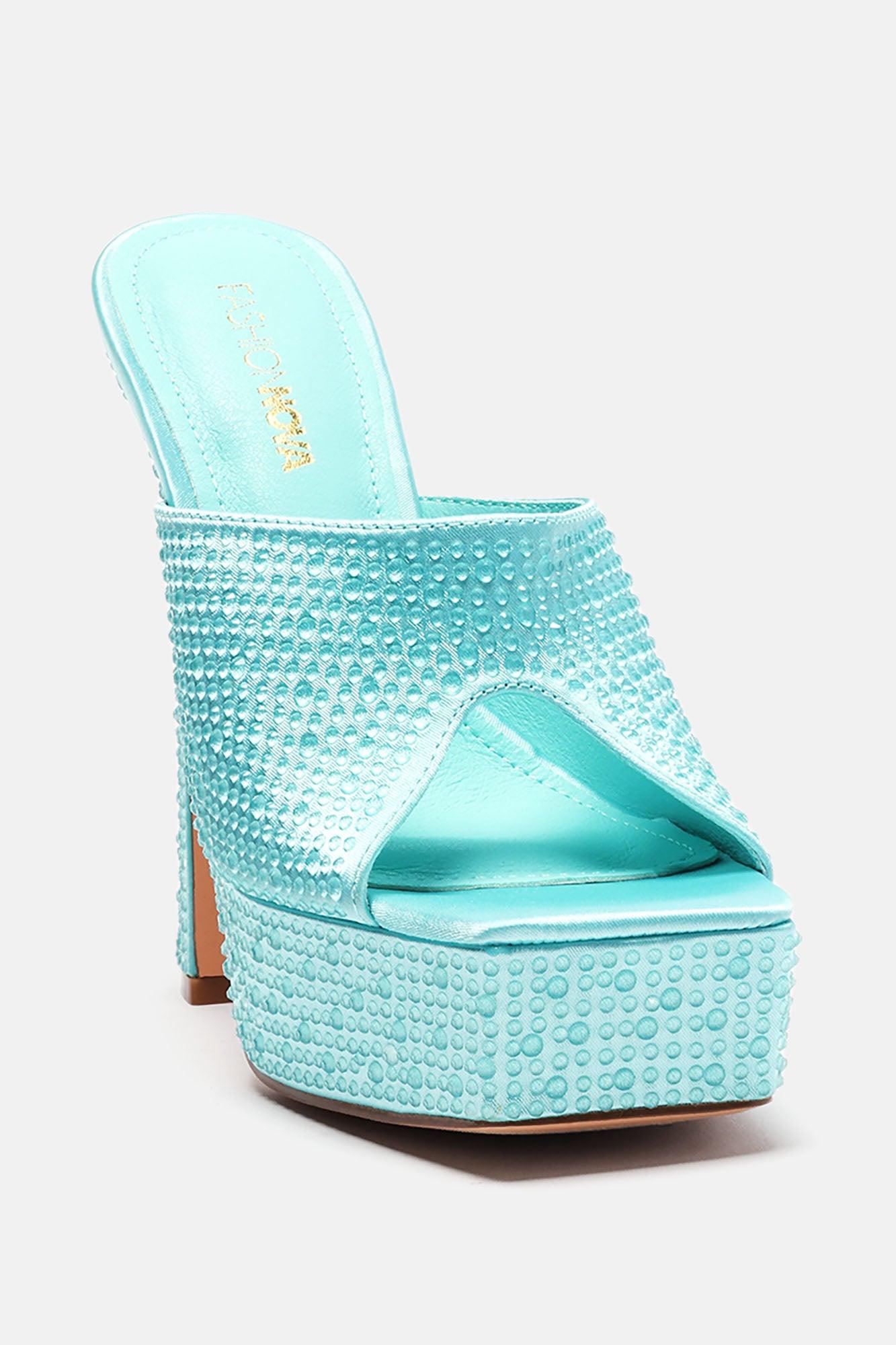 All Eyes On Me Platform Mules - Blue Product Image