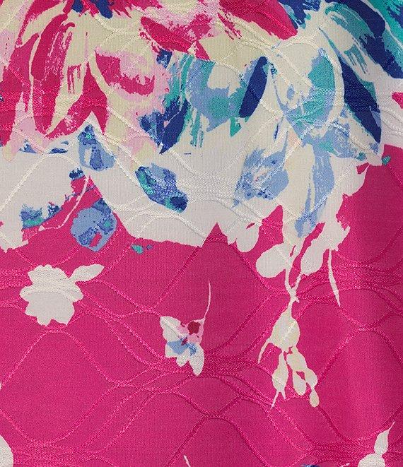 Allison Daley Petite Size Embellished Floral Print 3/4 Sleeve Crew Neck Linear Jacquard Knit Top Product Image