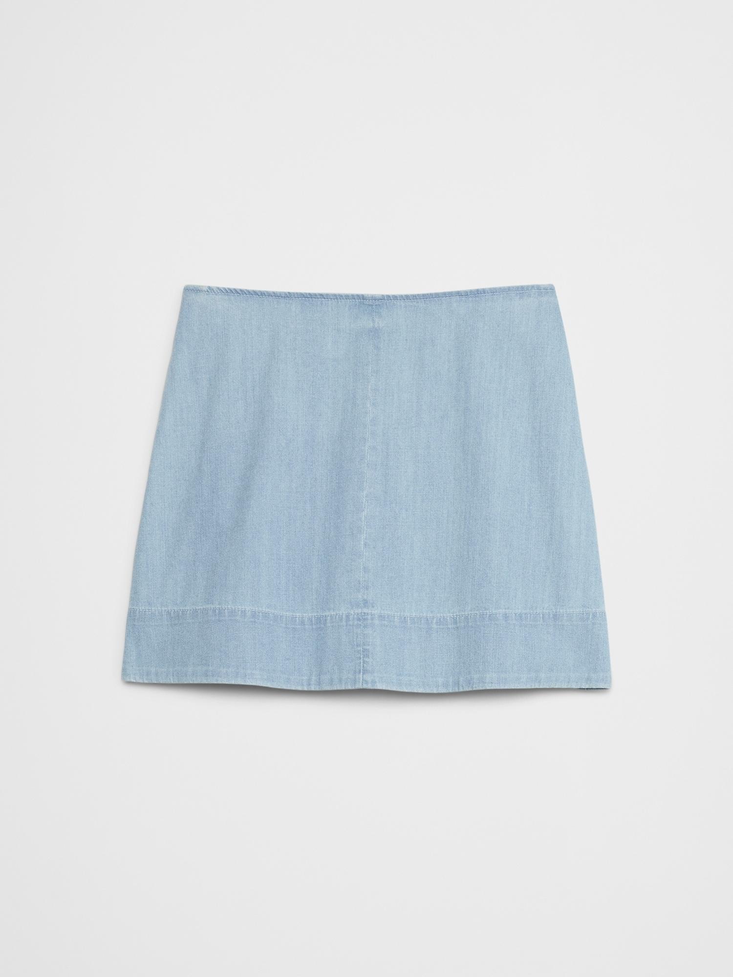 Denim Topstitched Mini Skirt Product Image