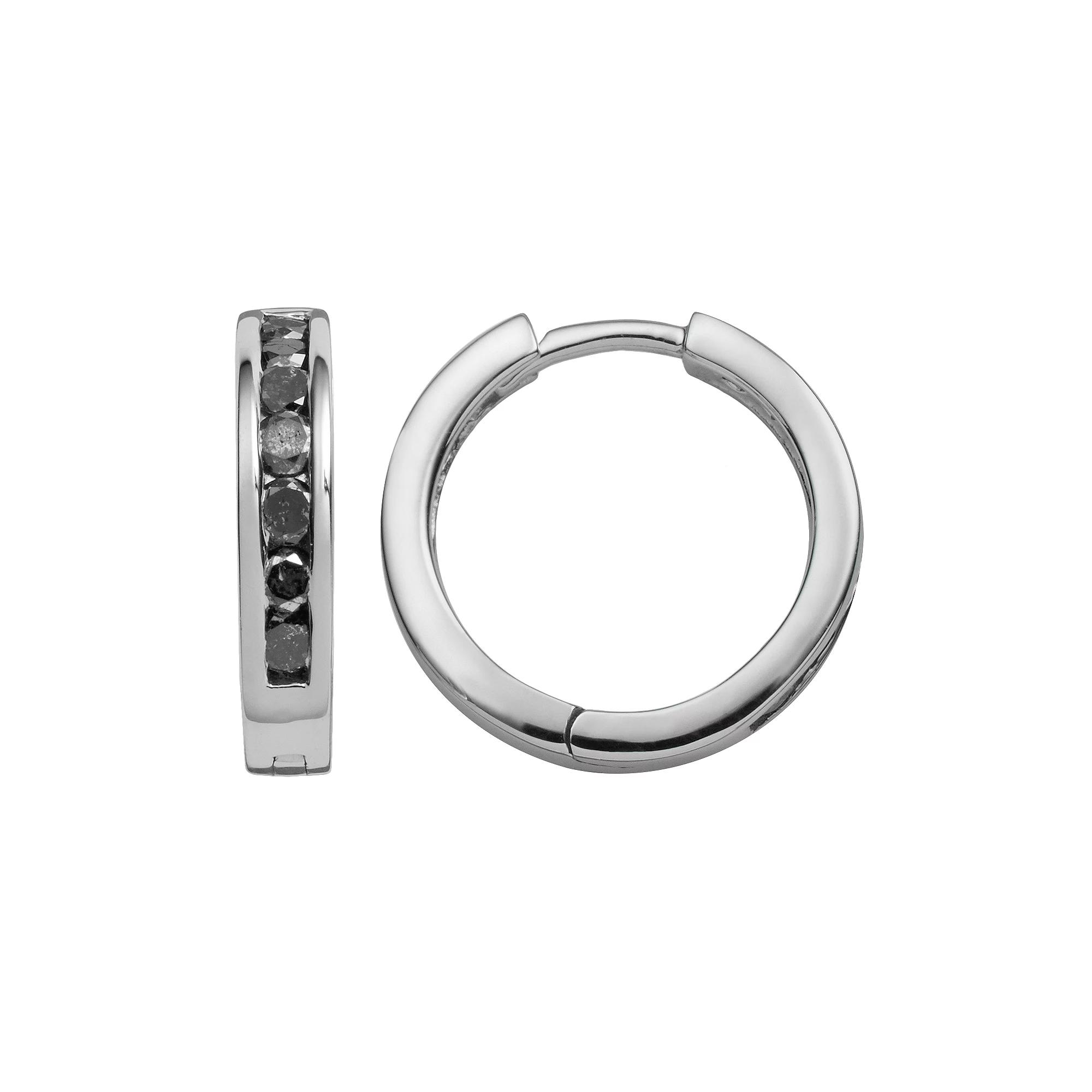 Jewelexcess Sterling Silver 1-ct. T.W. Black Diamond Hoop Earrings, Women's Product Image