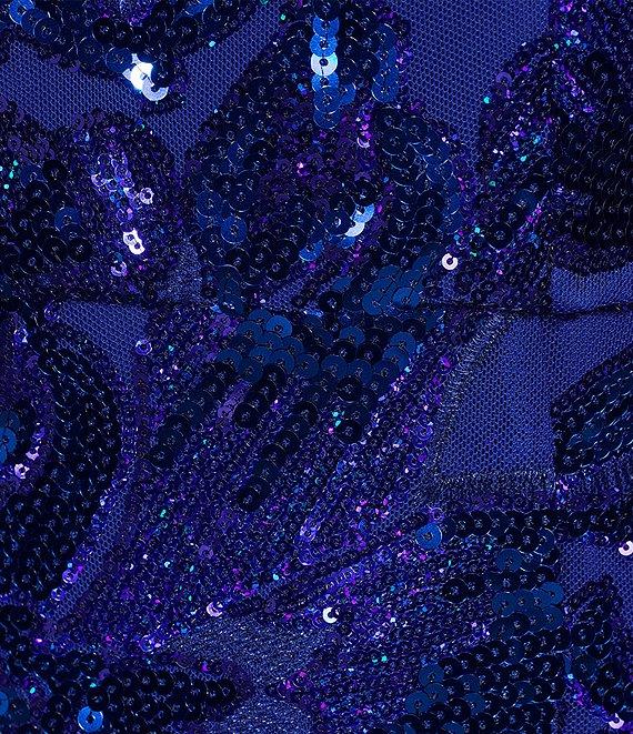 Midnight Doll One Shoulder Floral Sequin Pattern Front Slit Dress Product Image