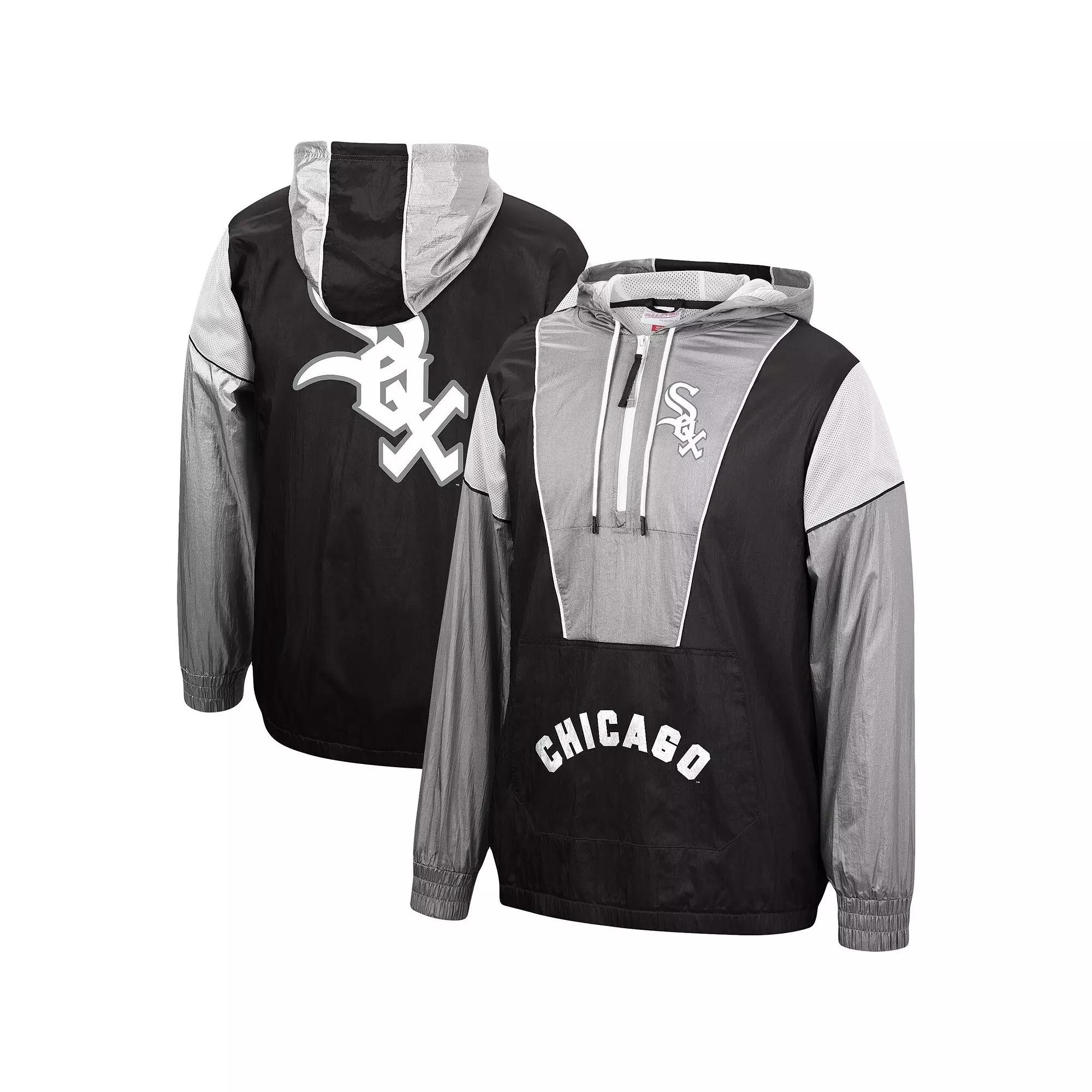 Men's Mitchell & Ness Black Chicago White Sox Highlight Reel Windbreaker Half-Zip Hoodie Jacket, Size: Medium Product Image