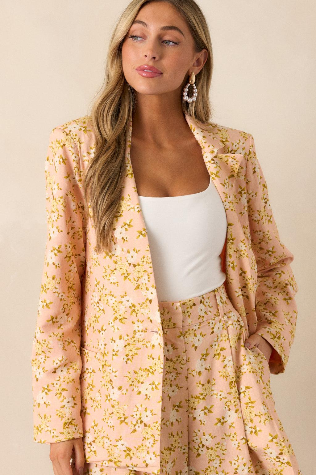 Blossoming Love Pink Floral Blazer Product Image