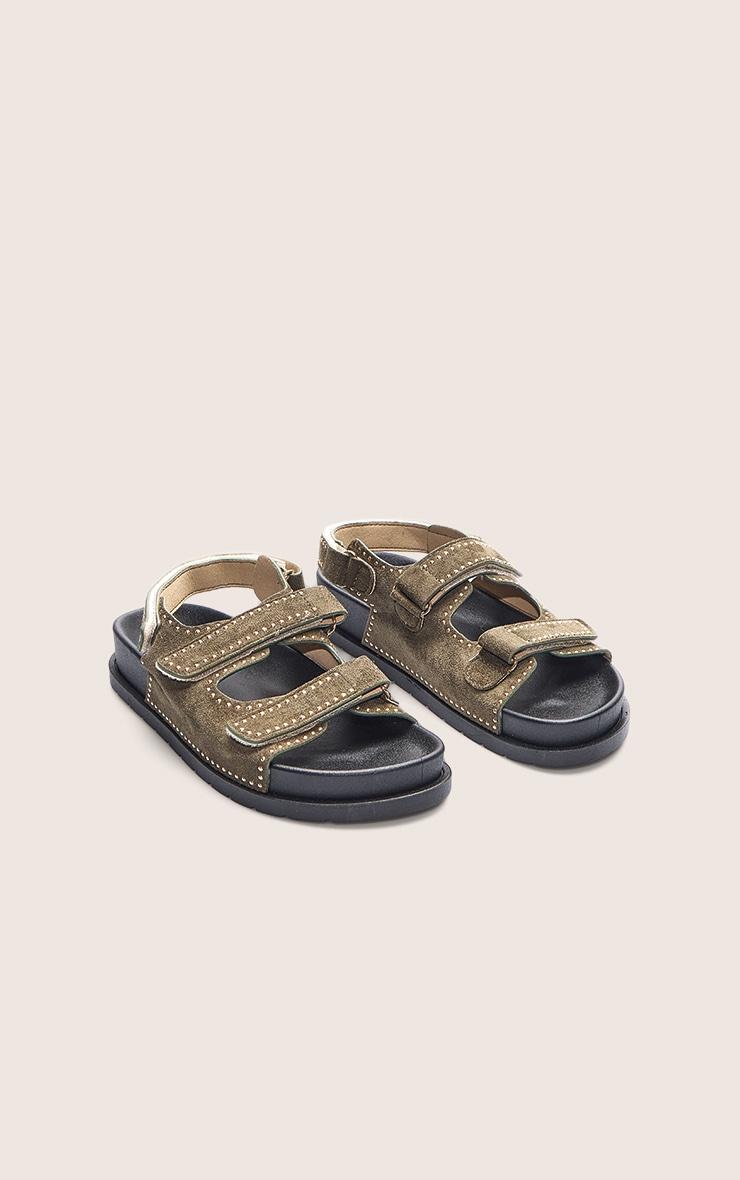 Khaki Faux Suede Velcro Footbed Sandals Product Image