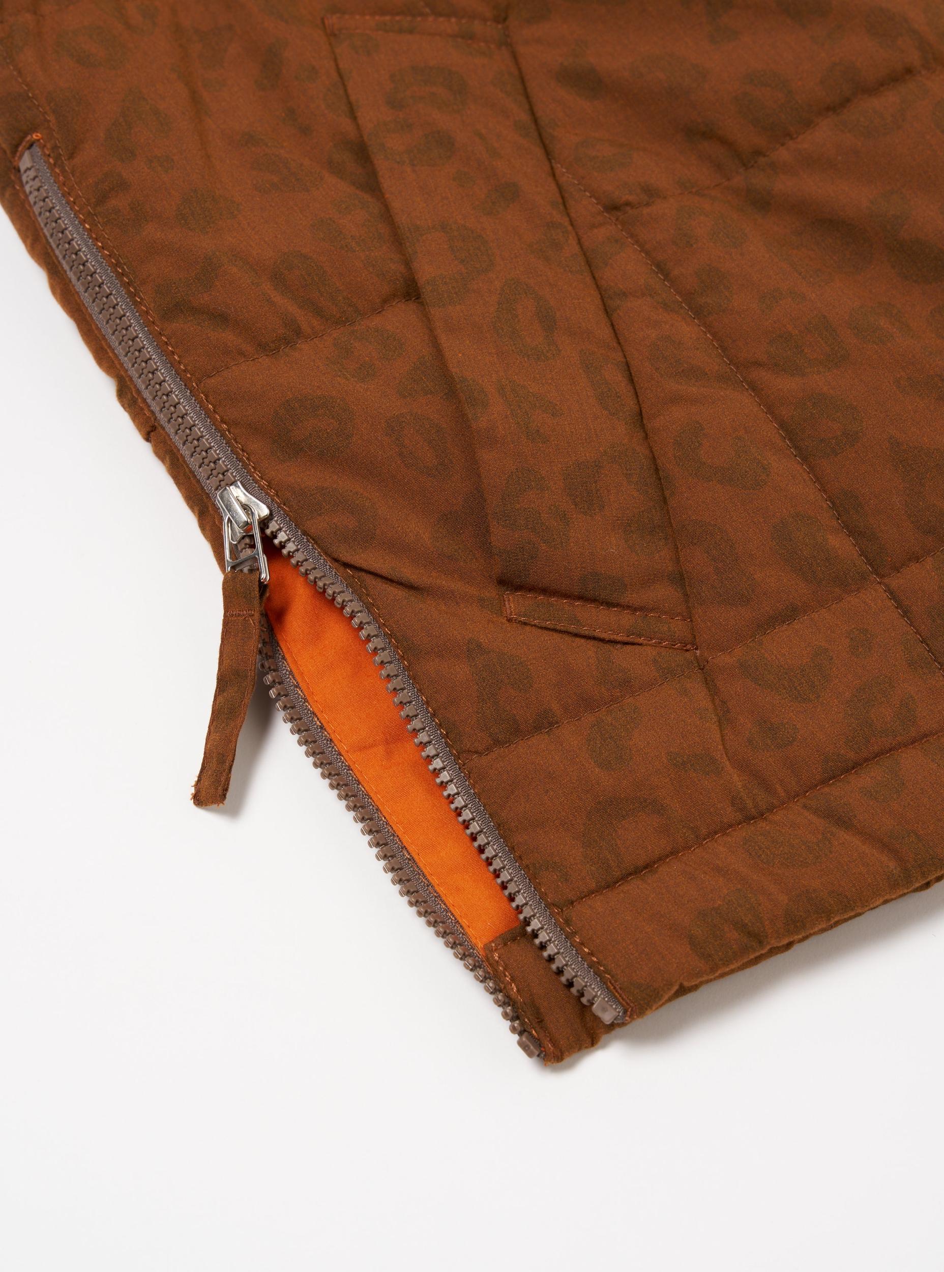 Universal Works Carlton Gilet in Orange Leopard Recycled Polytech Product Image