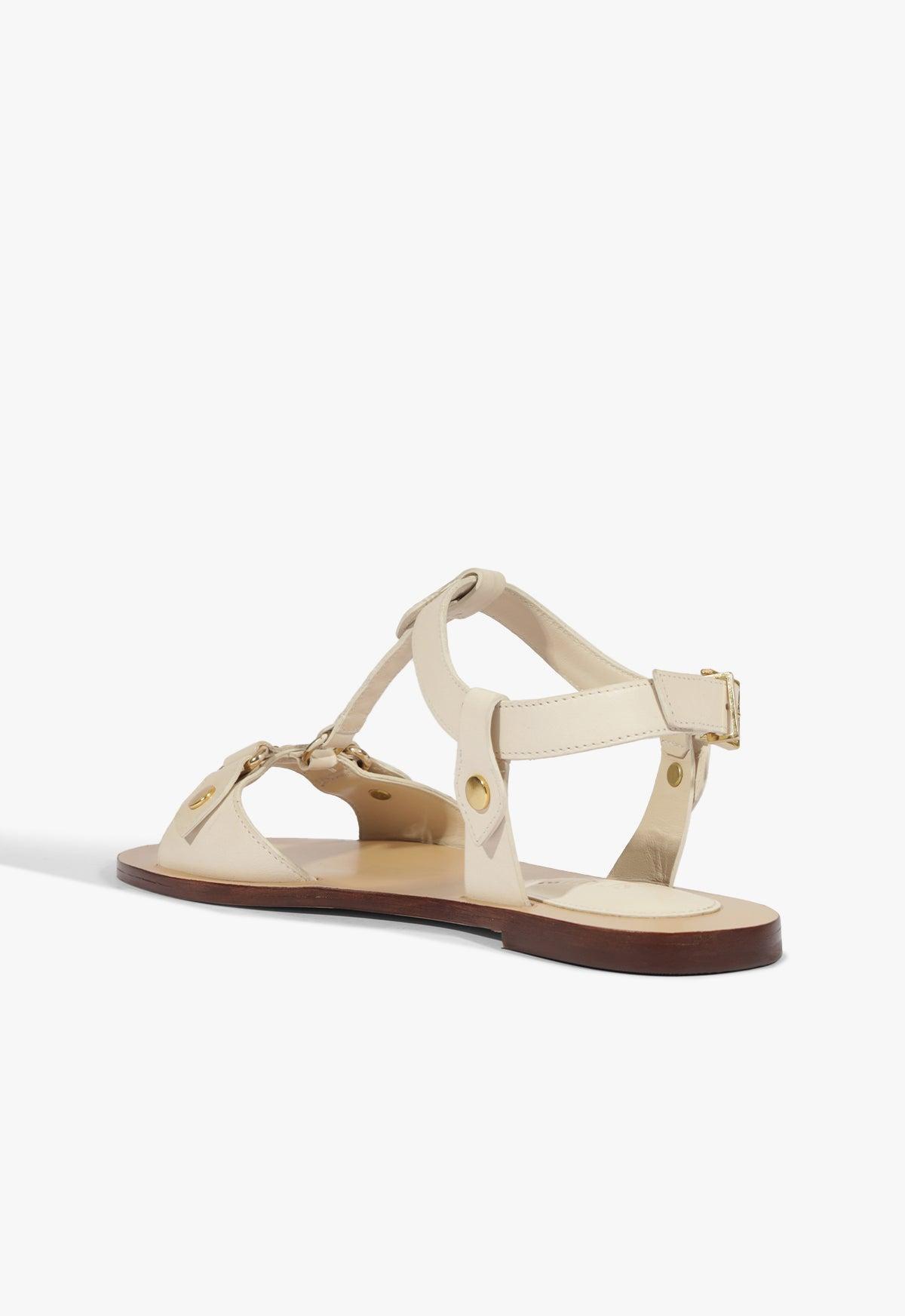 Stevie White Leather Flat Sandal Product Image