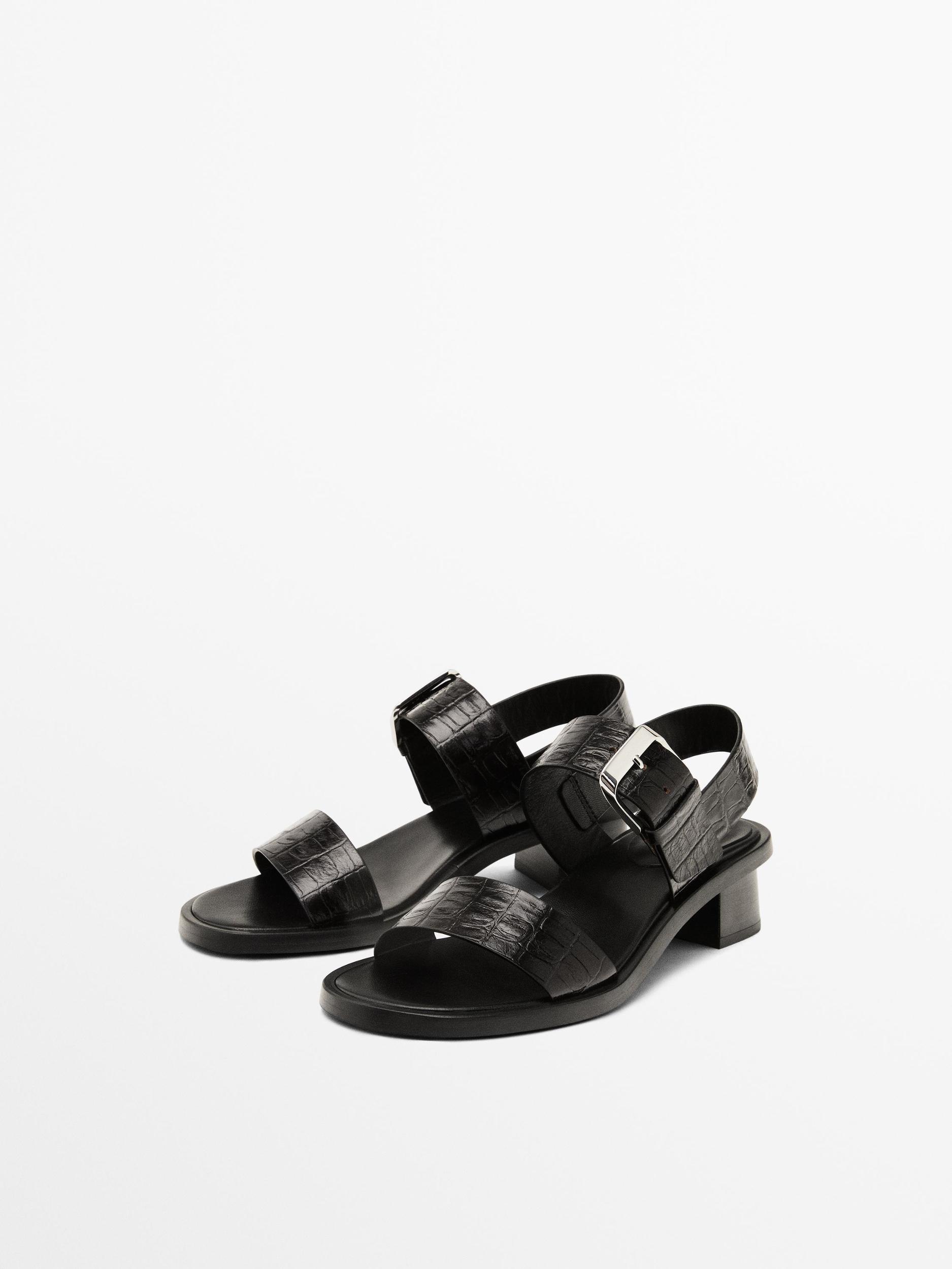 Mock croc embossed heeled sandals Product Image