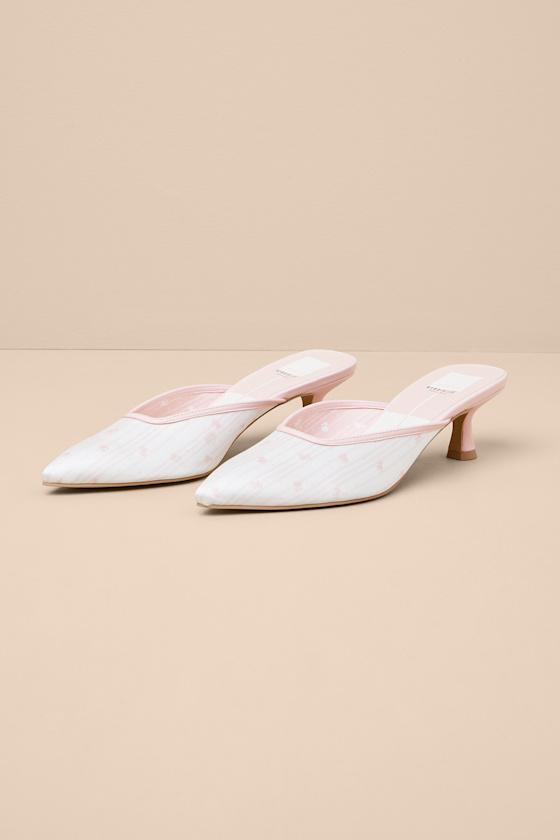 Cleo Pink Floral Satin Pointed-Toe Kitten Heel Pumps Product Image