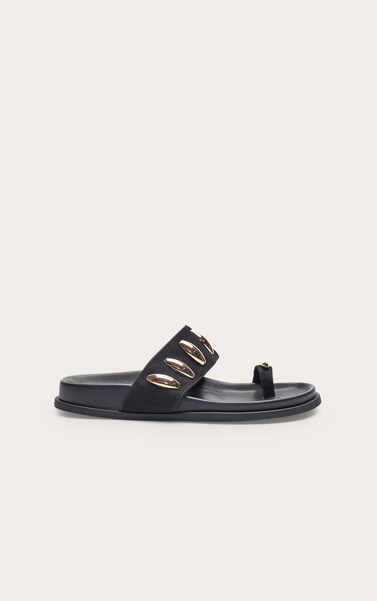 Black Toe Ring Gold Hardware Footbed Sandal Product Image