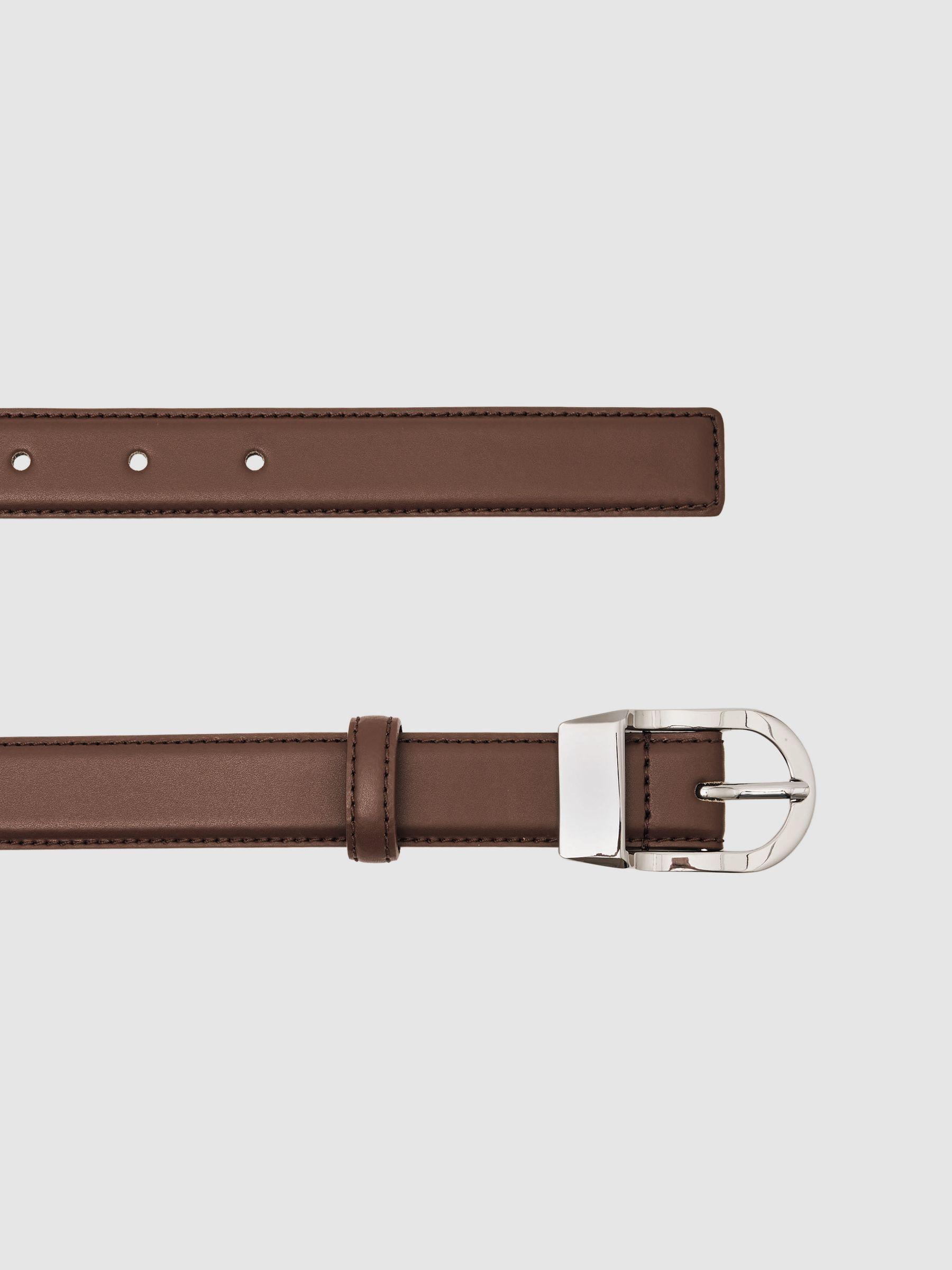 Leather Curved-Buckle Belt in Chocolate Product Image