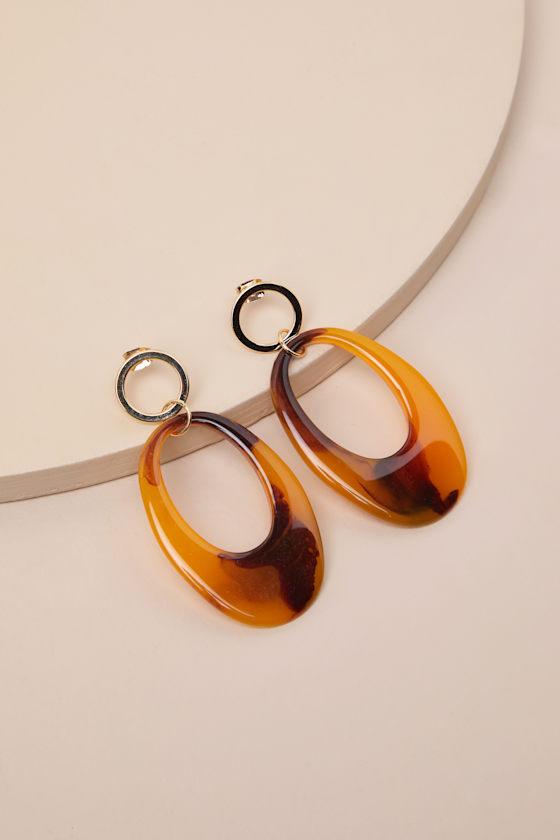 Additional Charm Gold and Brown Tortoise Statement Earrings Product Image