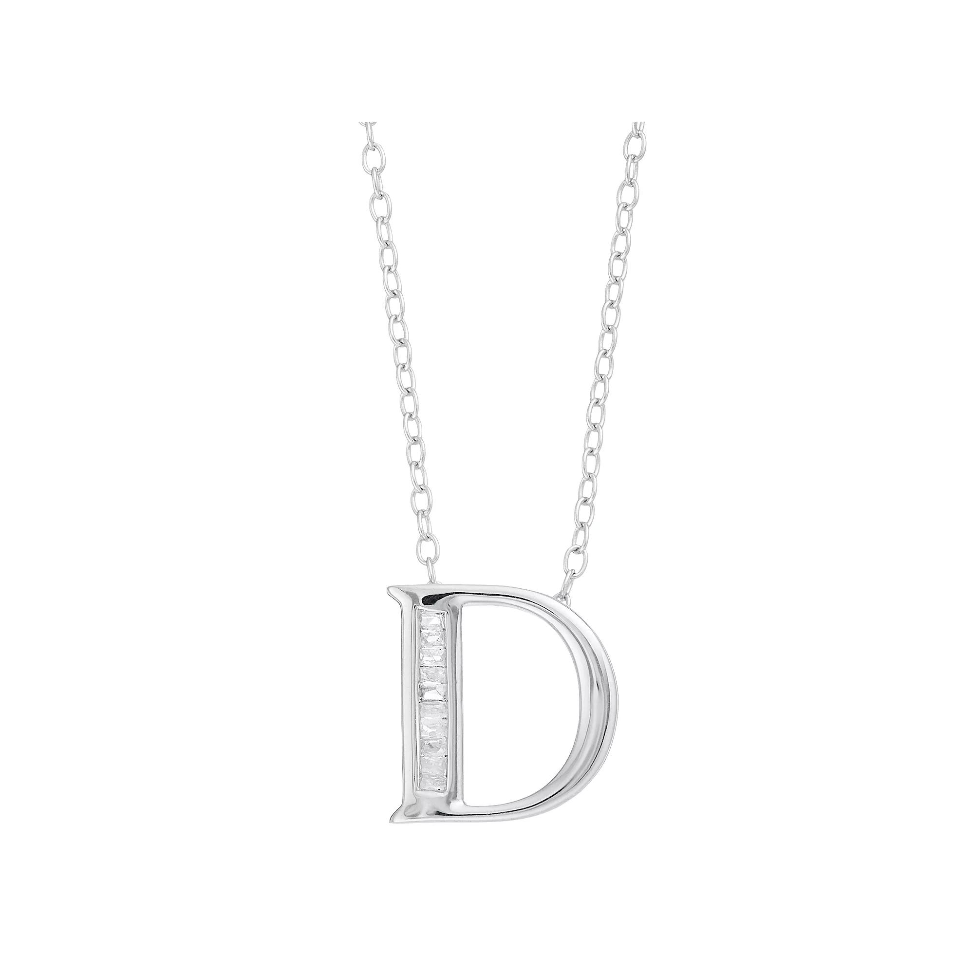 Sterling Silver Baguette Diamond Initial Pendant Necklace, Women's,  Product Image