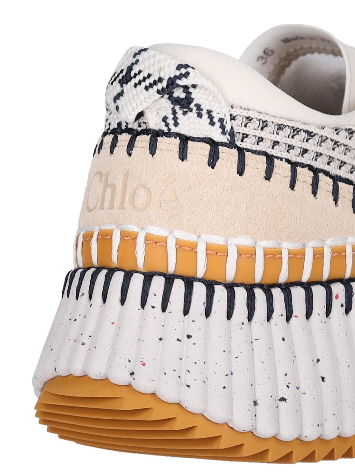 CHLOÉ Nama Embroidered Suede And Recycled-mesh Sneakers In Biscotti Beige Product Image