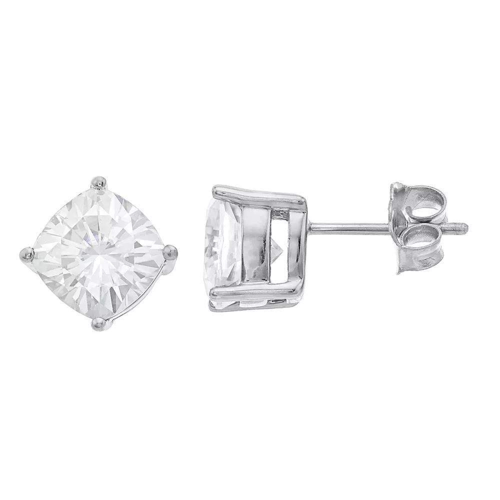 Radiant Fire 14k White Gold Cushion Cut Lab-Created Moissanite Stud Earrings, Women's Product Image