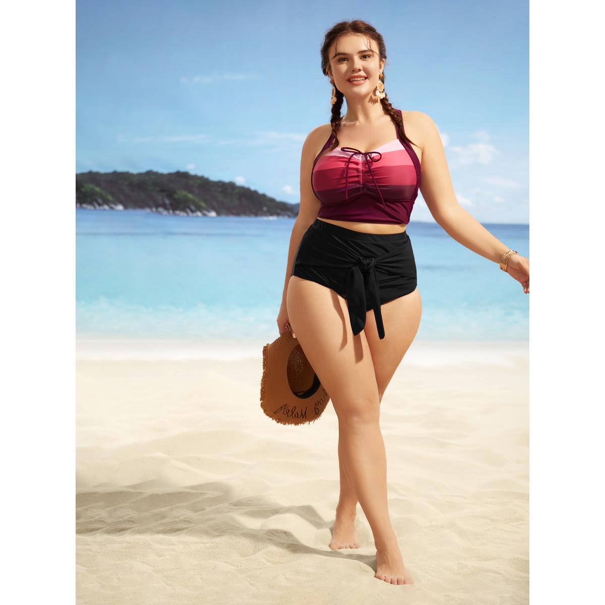 Plus Size High Rise Tie Knot Gathered Swim Bottom Women's Swimwear Black Beach Tie knot High stretch Skinny High Rise Curve Swim Bottoms BloomChic 10/M Product Image