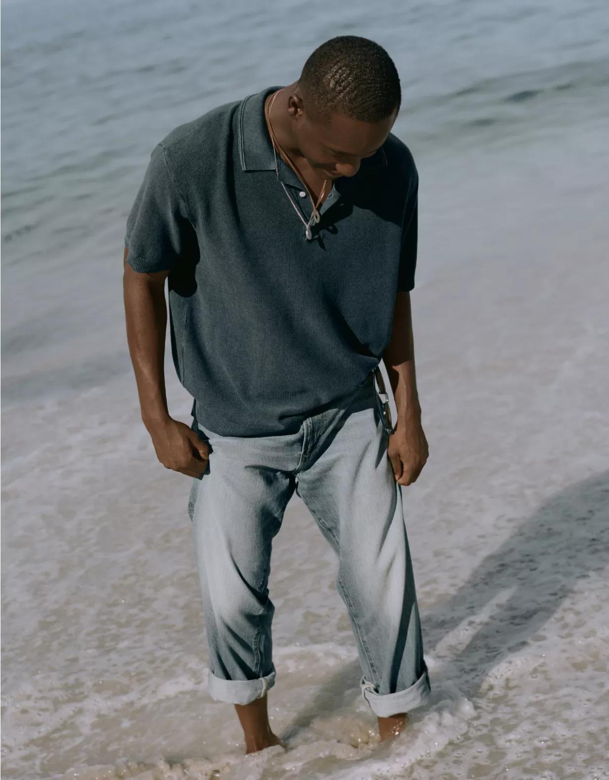 AE Weekend Washed Sweater Polo Shirt Product Image