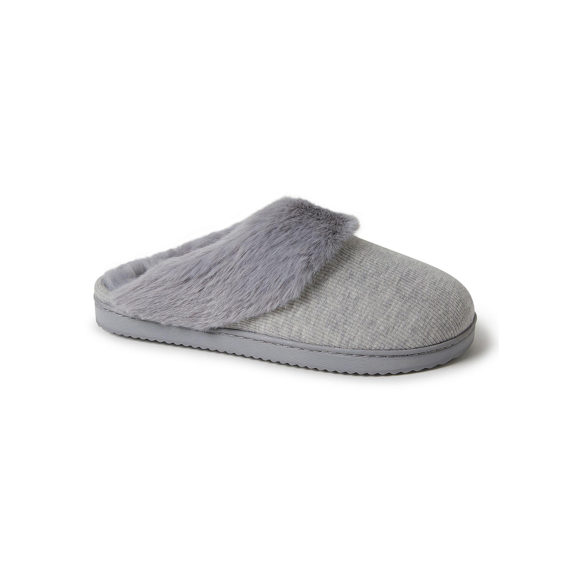 Dearfoams Dahlia Rib Knit Faux Fur-Lined Women's Scuff Slippers, Size: Small, Light Grey Gray Product Image