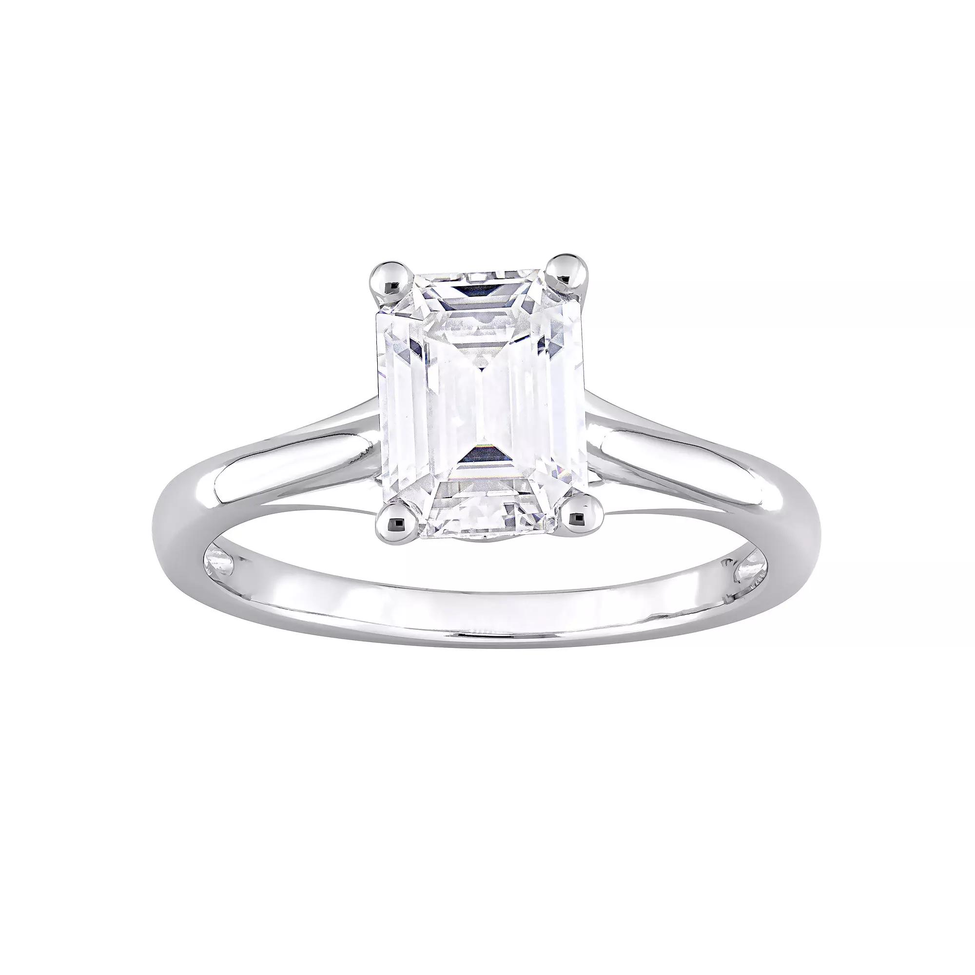 Stella Grace 10k White Gold 1 3/4 Carat T.W. Lab-Created Moissanite Emerald-Cut Solitaire Ring, Women's, Size: 9 Product Image