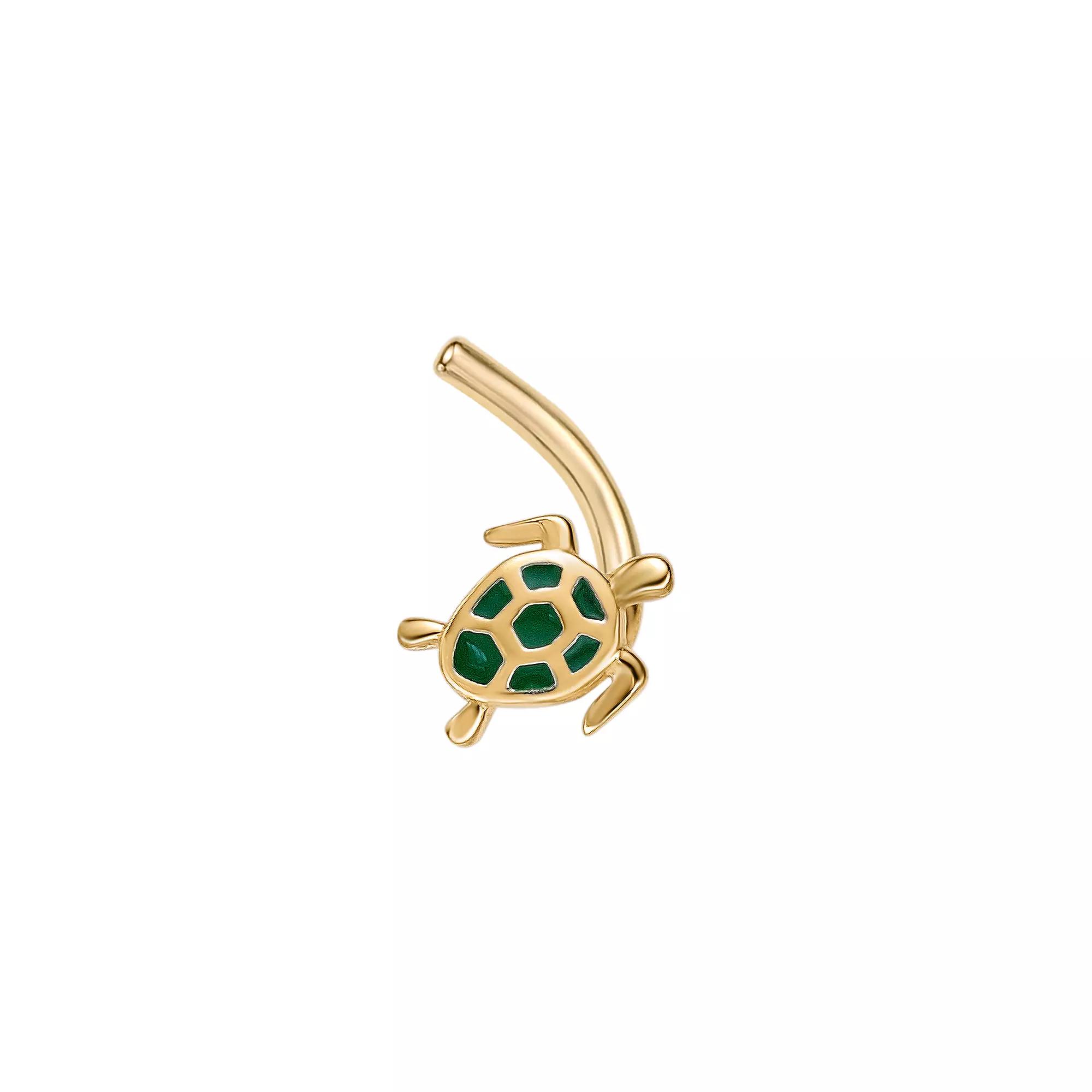 Lila Moon 14k Gold Green Enamel Turtle Curved Nose Ring Stud, Women's Product Image