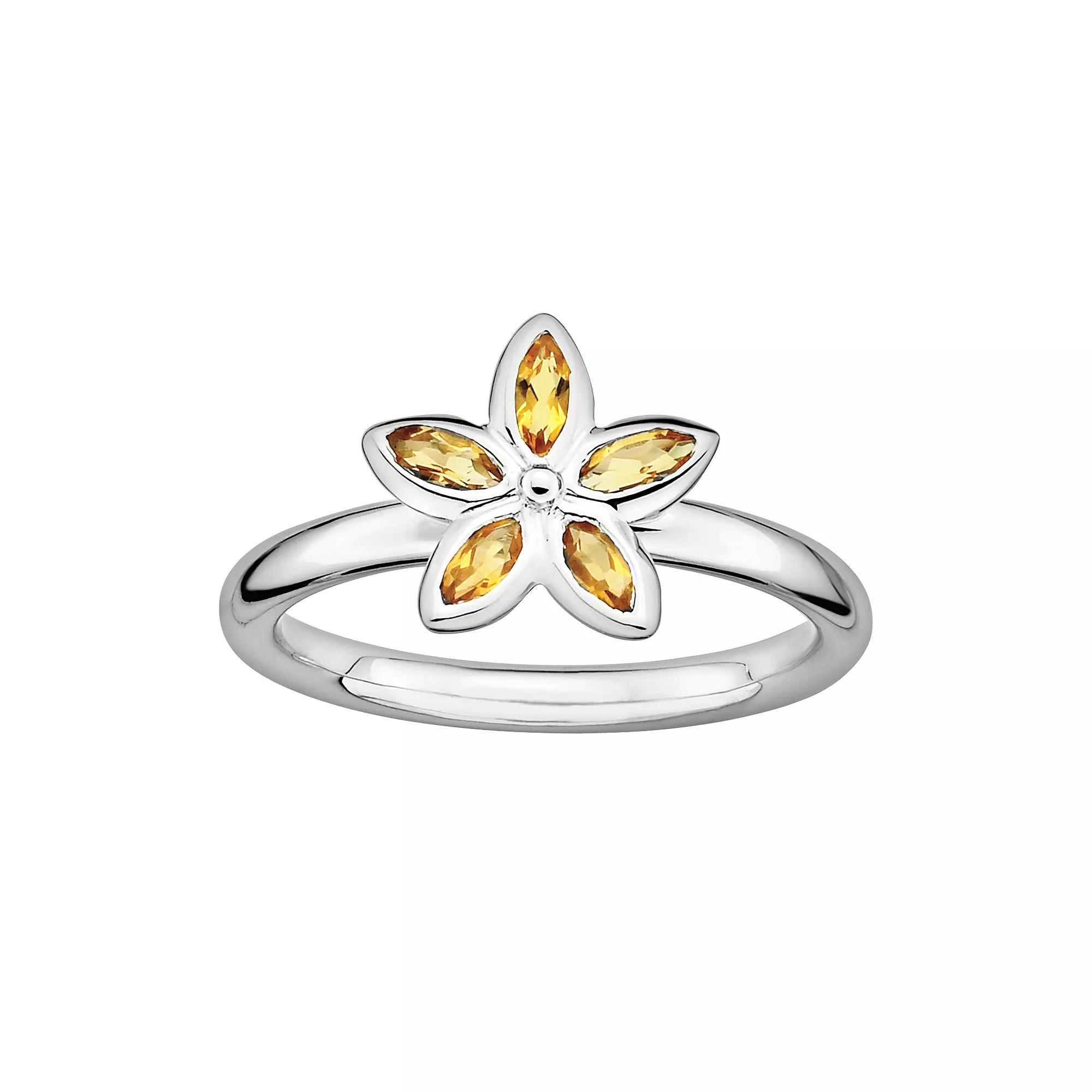 Stacks & Stones Sterling Silver Citrine Flower Stack Ring, Womens Product Image