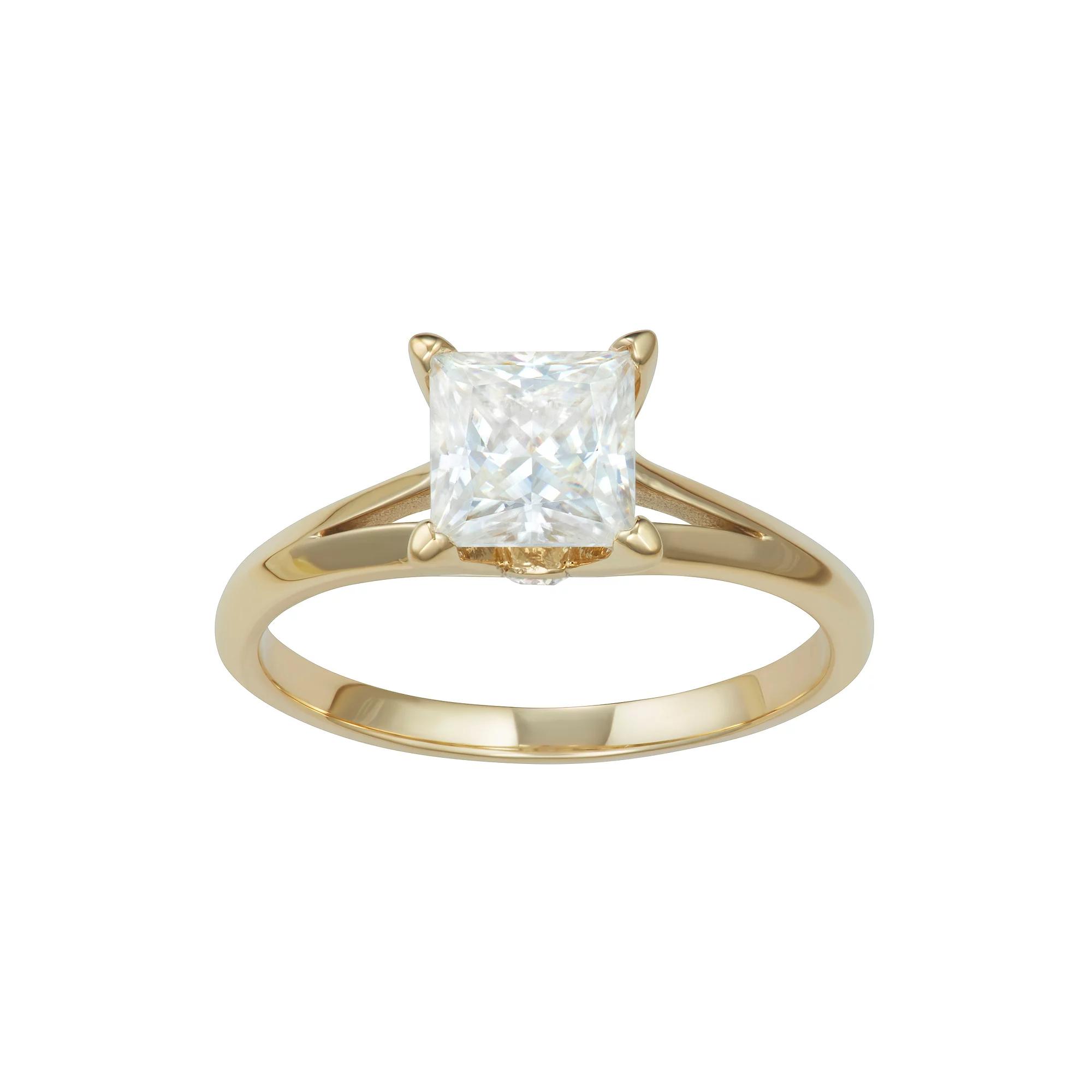 Charles & Colvard 14k Gold 1 1/4 Carat T.W. Princess Cut Lab-Created Moissanite Solitaire Engagement Ring, Women's, Size: 8, Yellow Product Image