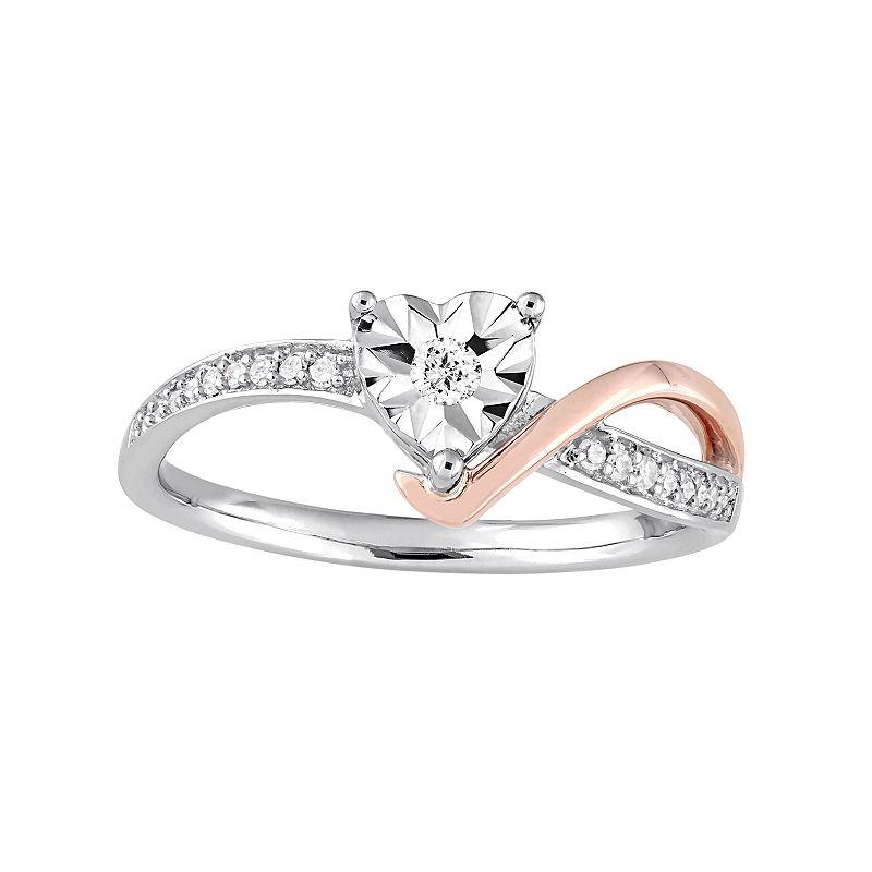 Stella Grace Two Tone 10k White Gold 1/10 Carat T.W. Diamond Heart Ring, Women's, Size: 6, 10k Pink Product Image