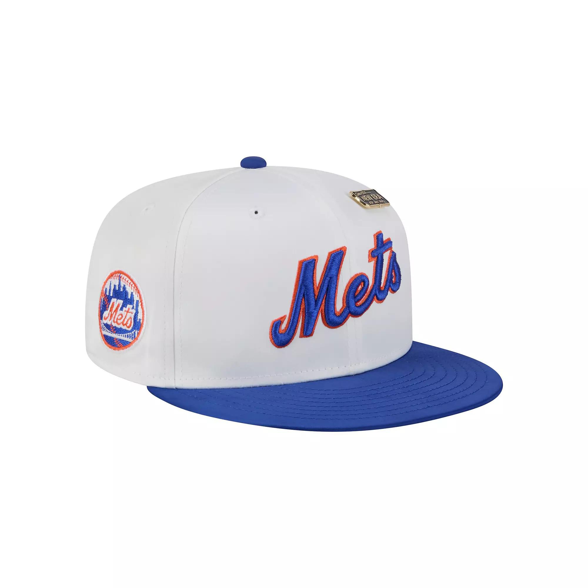 Men's New Era White/Blue New York Mets Satin 59FIFTY Fitted Hat, Size: 7 5/8 Product Image