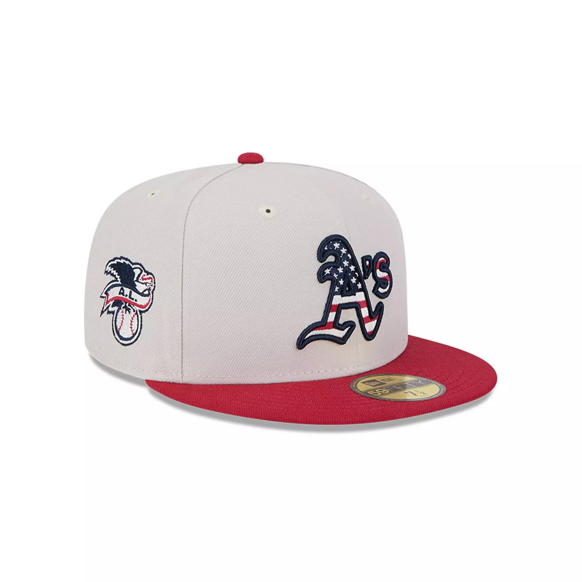 Men's New Era Khaki/Red Oakland Athletics 2024 Fourth of July 59FIFTY Fitted Hat,  Product Image