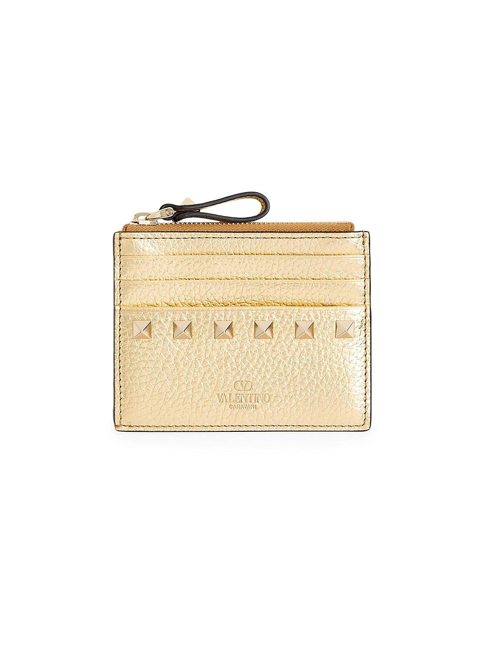 Womens Rockstud Laminated Grainy Calfskin Card Holder Product Image