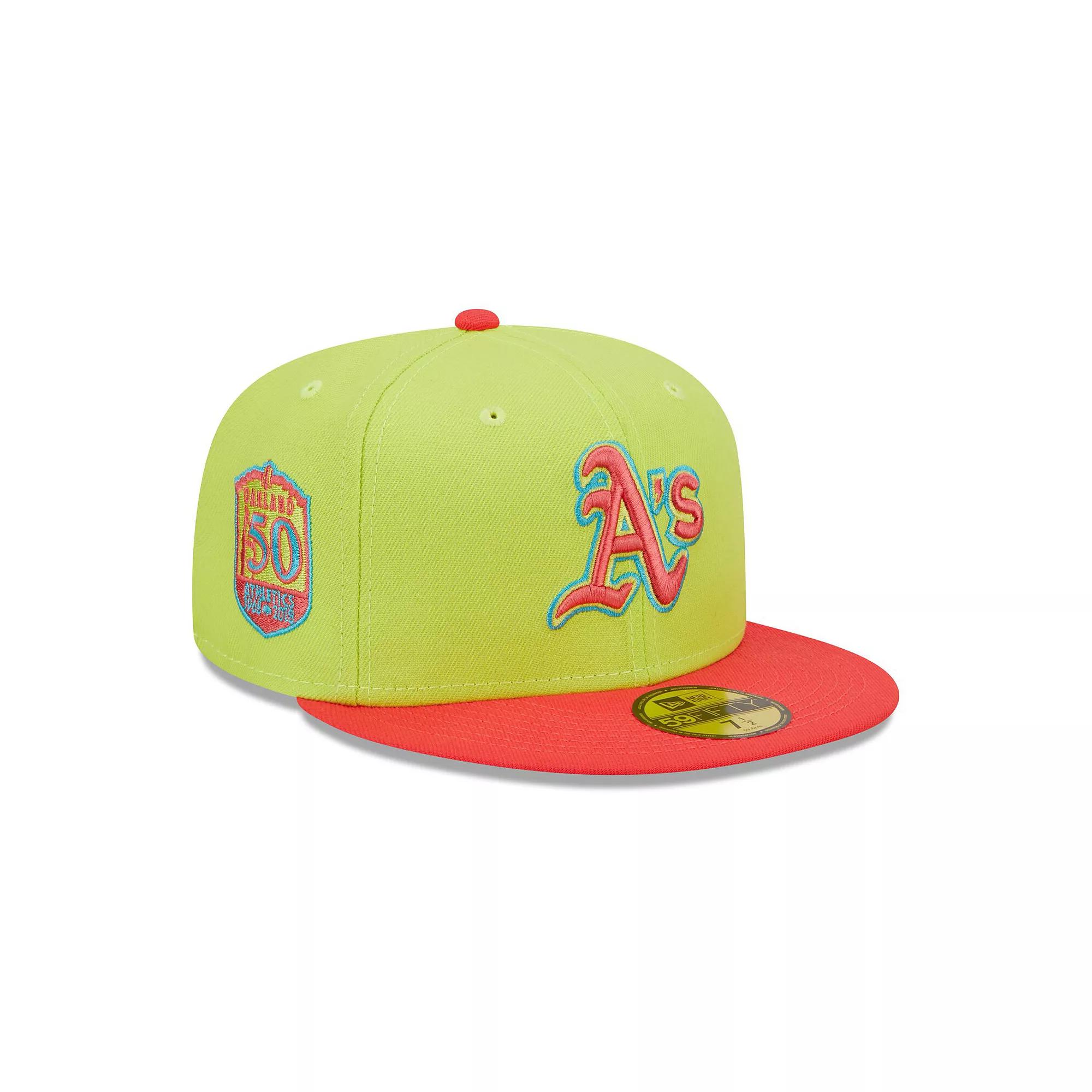 Men's New Era Green/Red Oakland Athletics 50th Anniversary Cyber Highlighter 59FIFTY Fitted Hat, Size: 7 3/8 Product Image