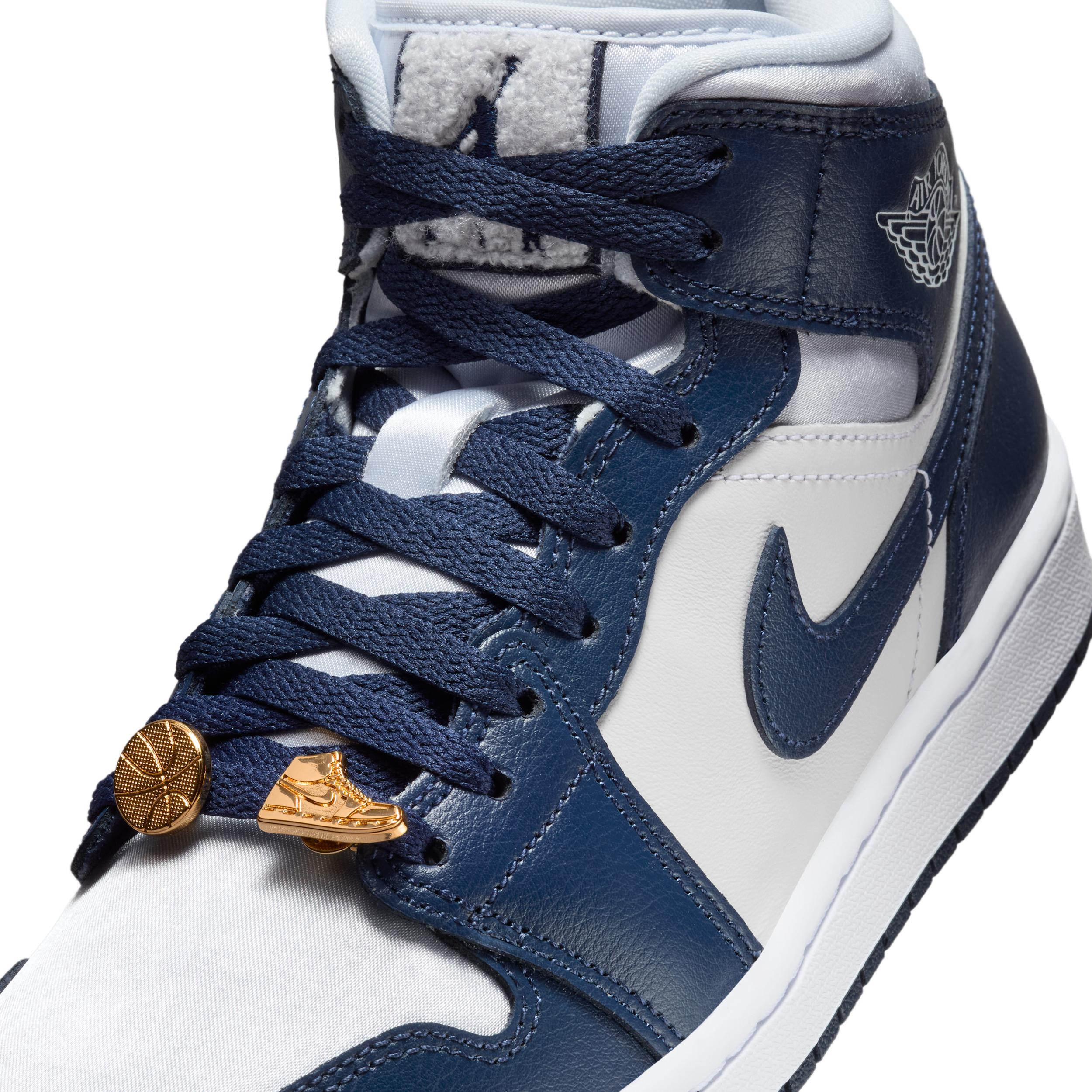 Jordan Womens Jordan Jordan 1 Mid SE - Womens Shoes Midnight Navy/Football Gray Product Image
