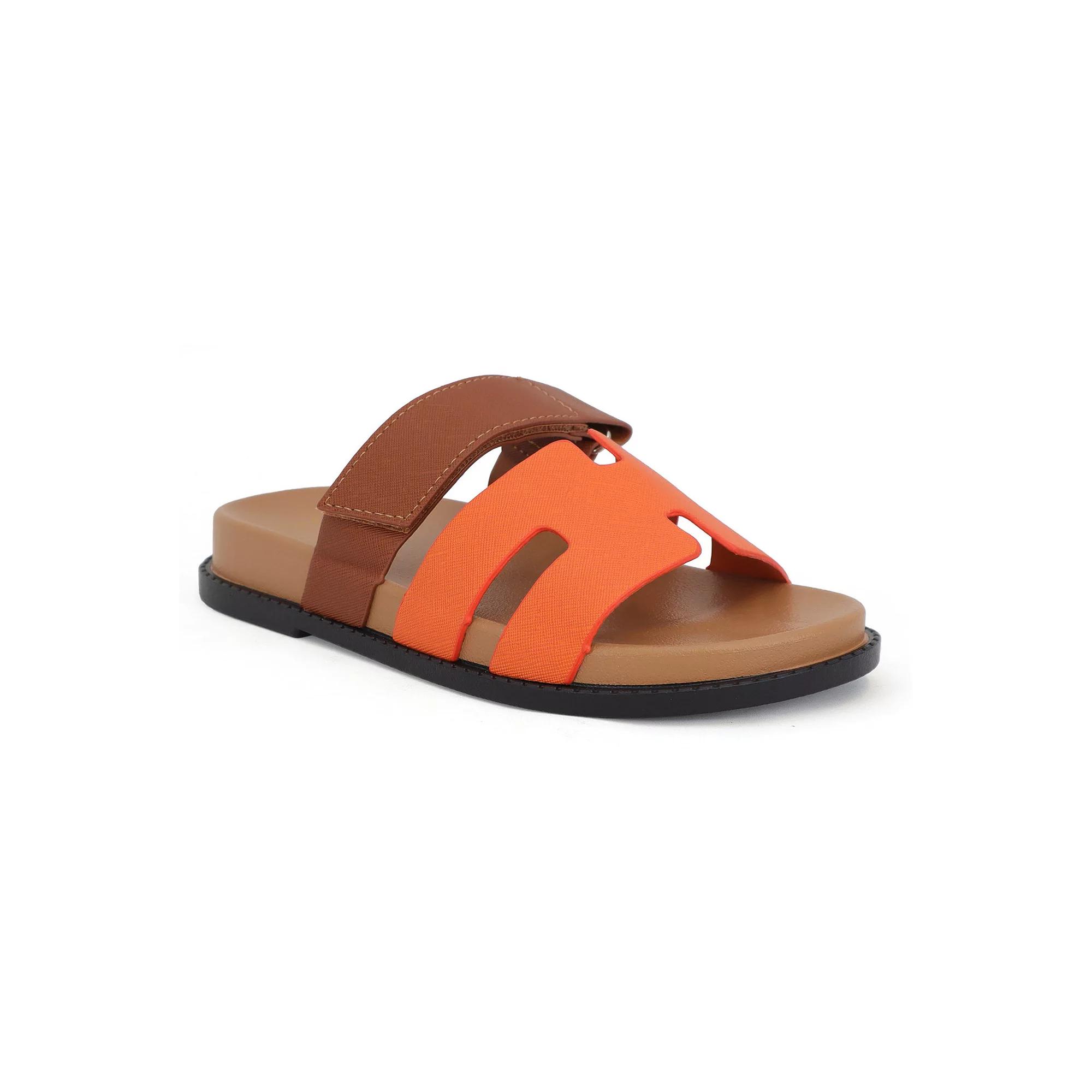 Yoki Nicole Women's Dual Tone Open-Toe Slide Sandals, Size: 6, Orange Product Image
