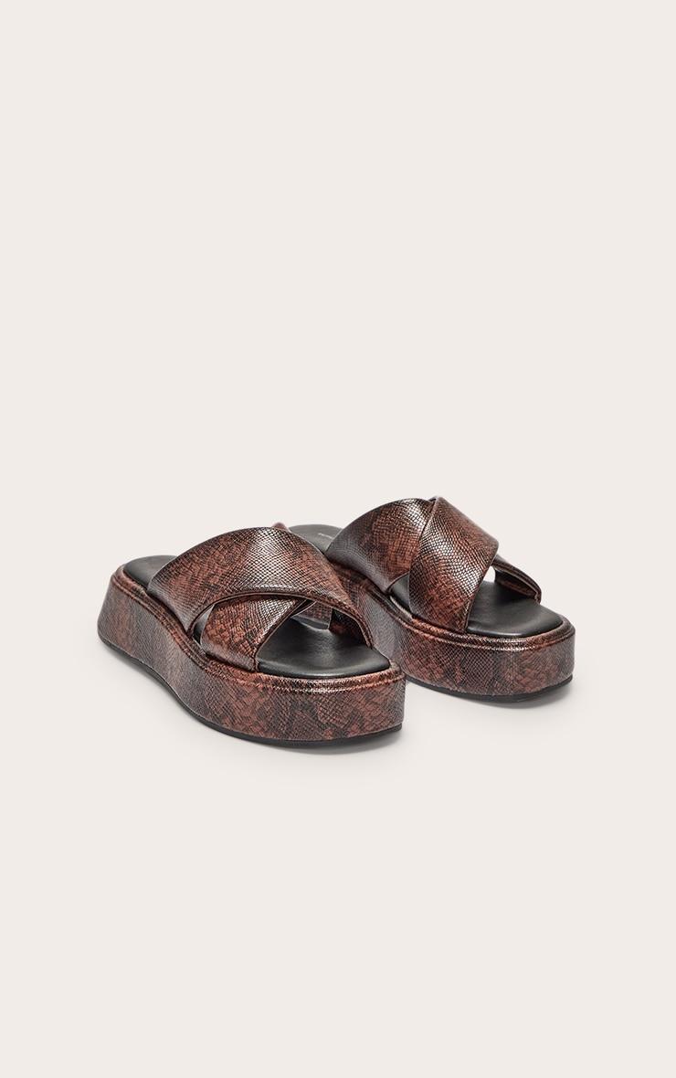 Snake PU Round Toe Cross Strap Flatform Sandals Product Image