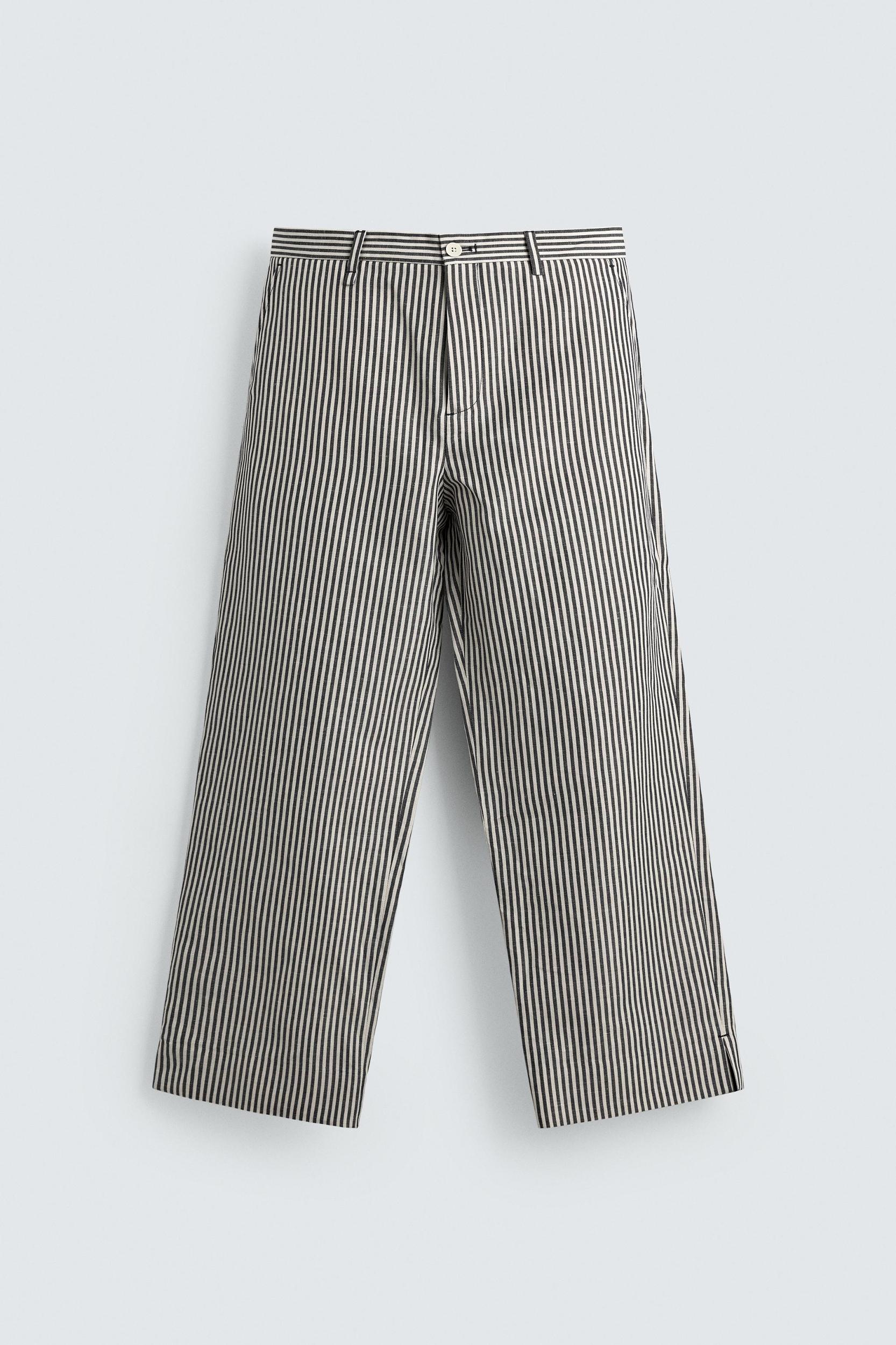 STRIPED COTTON LINEN PANTS Product Image