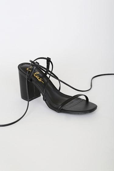Aribaa Black Lace-Up High Heel Sandals Product Image