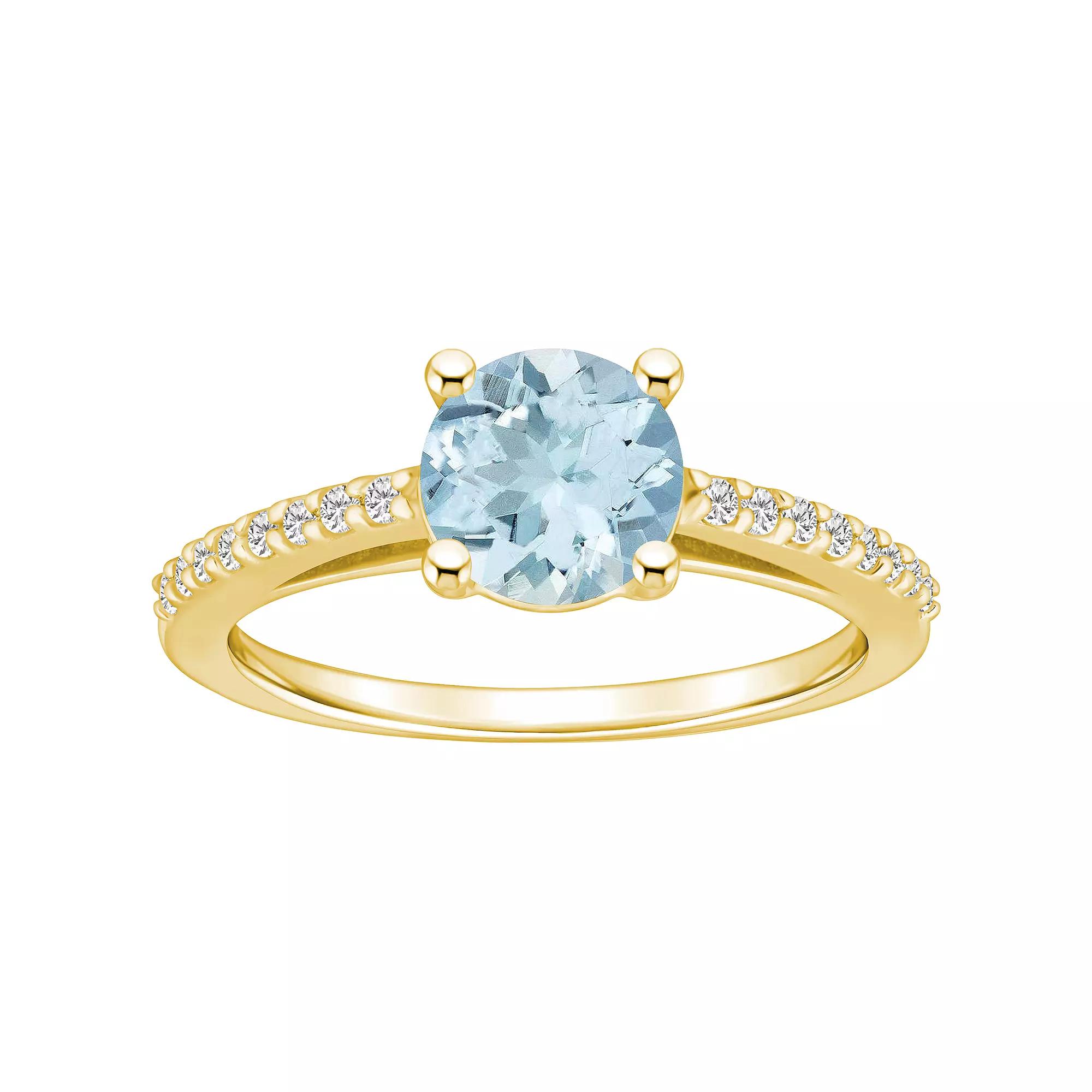 Alyson Layne 10k Gold Round Gemstone 1/6 Carat T.W. Diamond Ring, Women's, Size: 8, Aquamarine Product Image