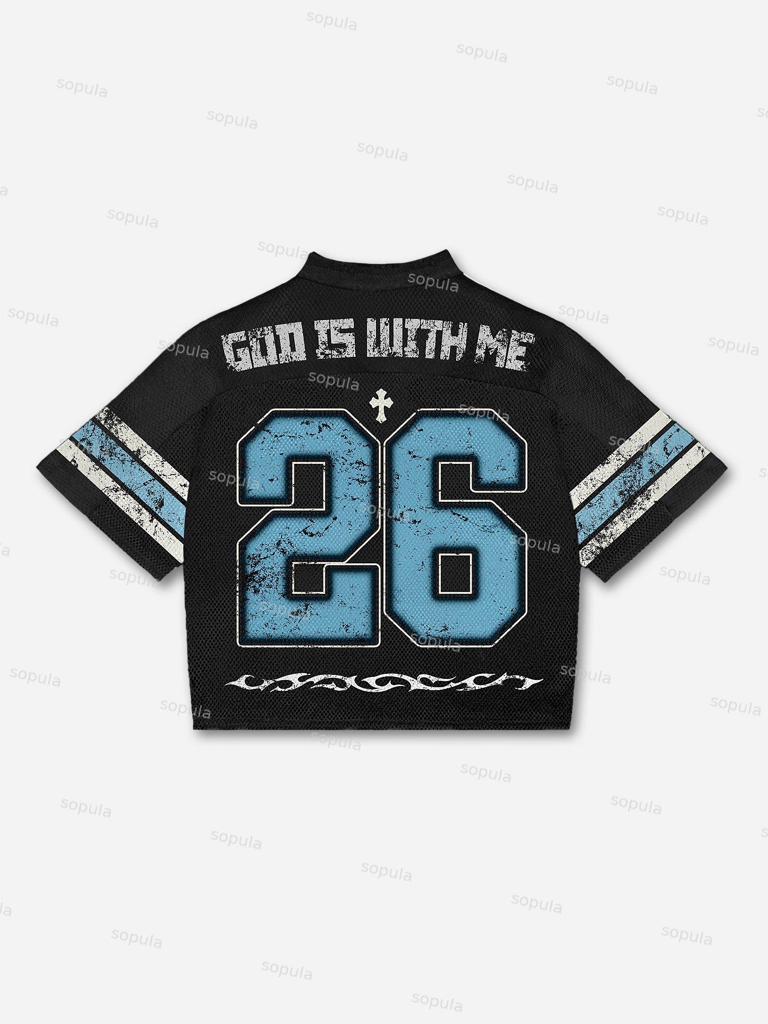 God With Me Cartoon Bear Blokecore Mesh Football Jersey T-shirt Product Image