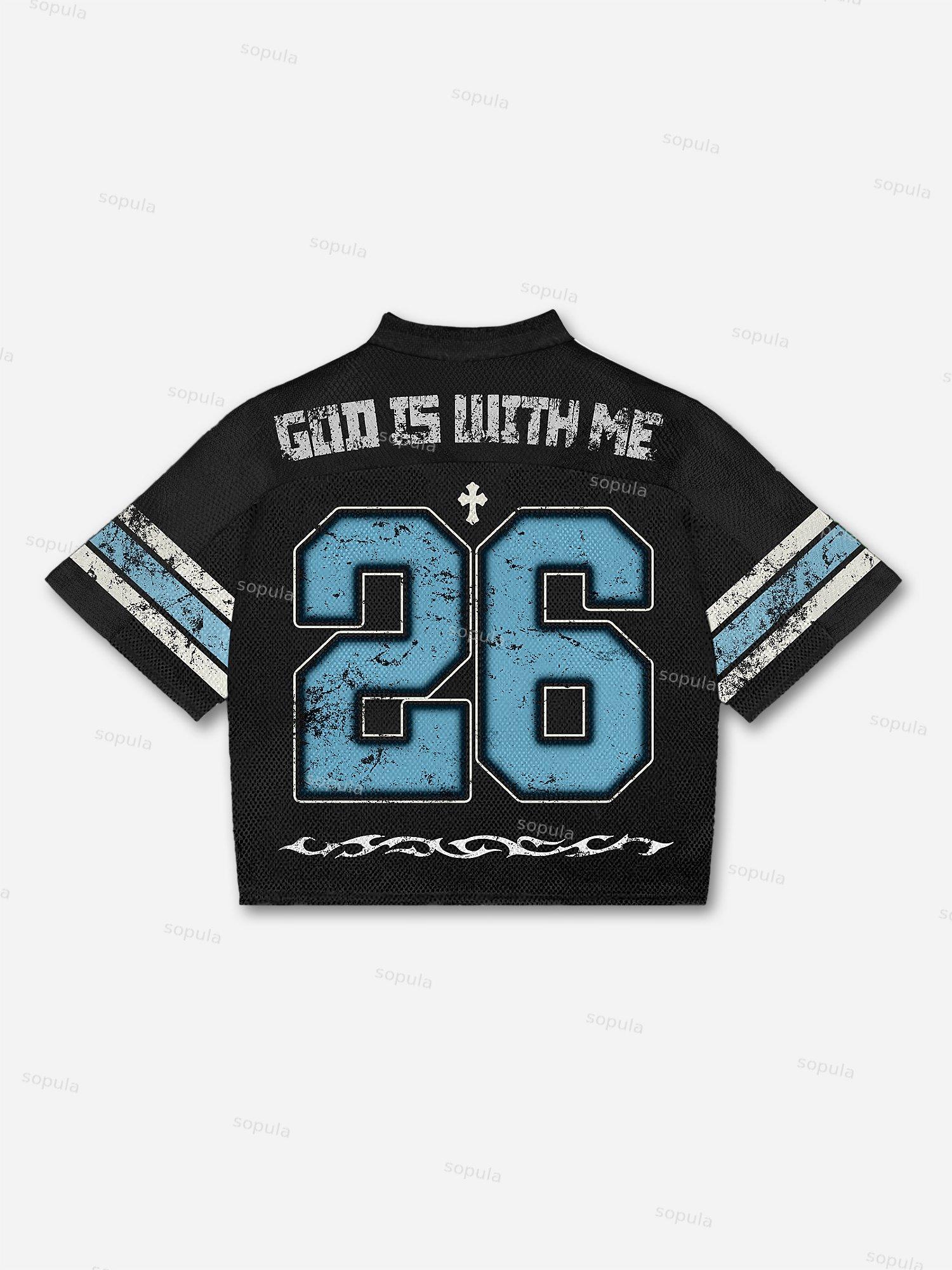 God With Me Cartoon Bear Blokecore Mesh Football Jersey T-shirt Product Image