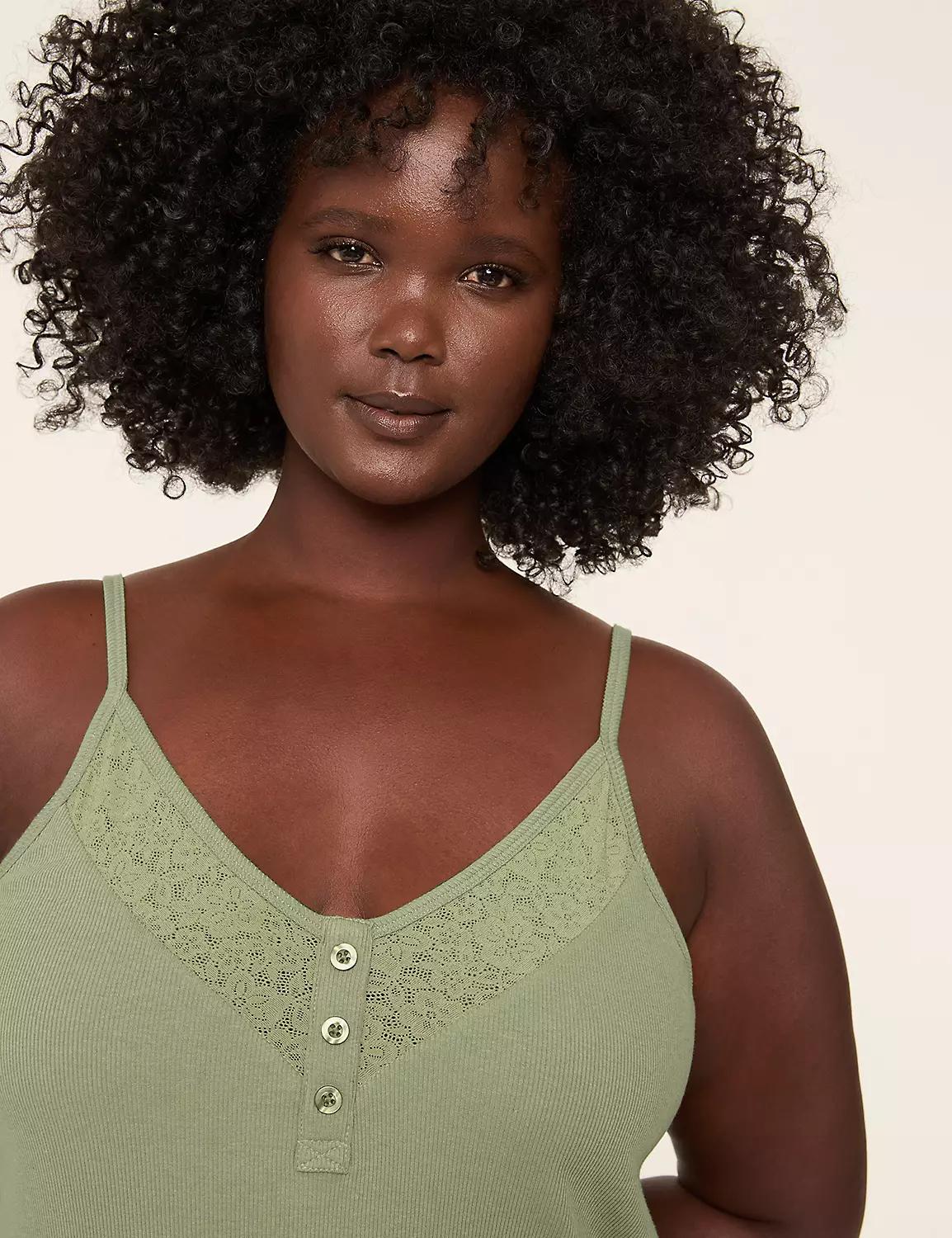 Comfy Cotton Rib Lace-Trim Henley Midi Sleepshirt Product Image