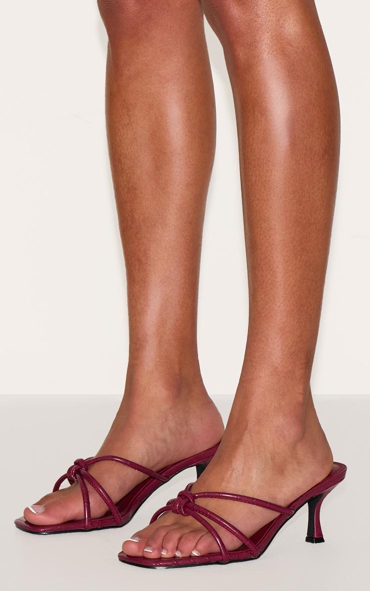 Burgundy Wide Fit Croc Pu Square Toe Knotted Heeled Mules Product Image