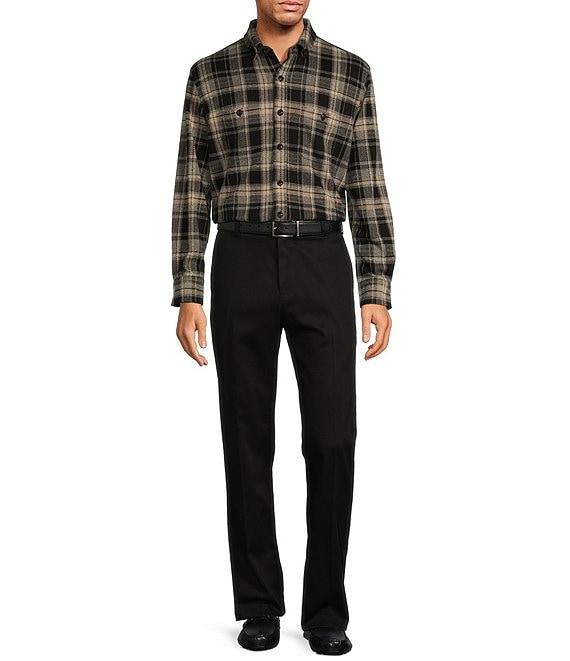 Roundtree & Yorke Long Sleeve Button Down Collar Medium Plaid Knit Button Front Shirt Product Image