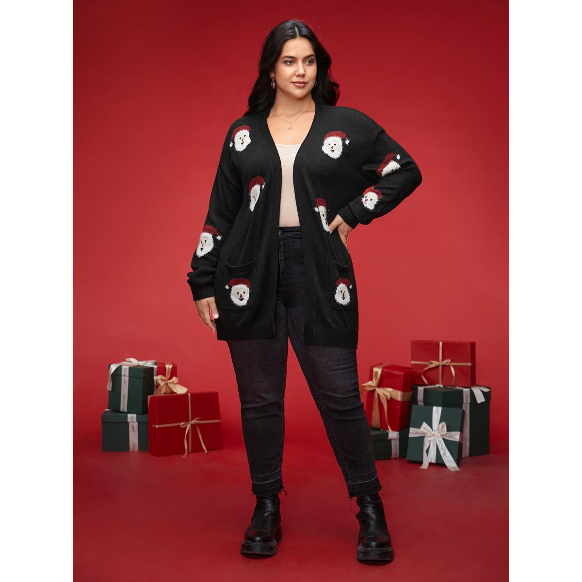 Plus Size Jolly Fellow Pattern Open Knit Cardigan Black Women Casual Loose Long Sleeve Everyday Cardigans BloomChic 28/5X Product Image