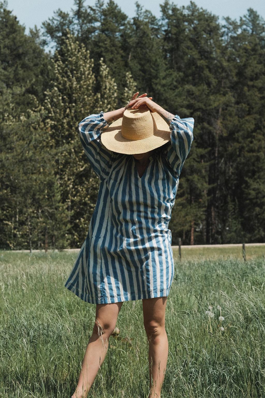 Blue Lined Get-Away Dress Product Image