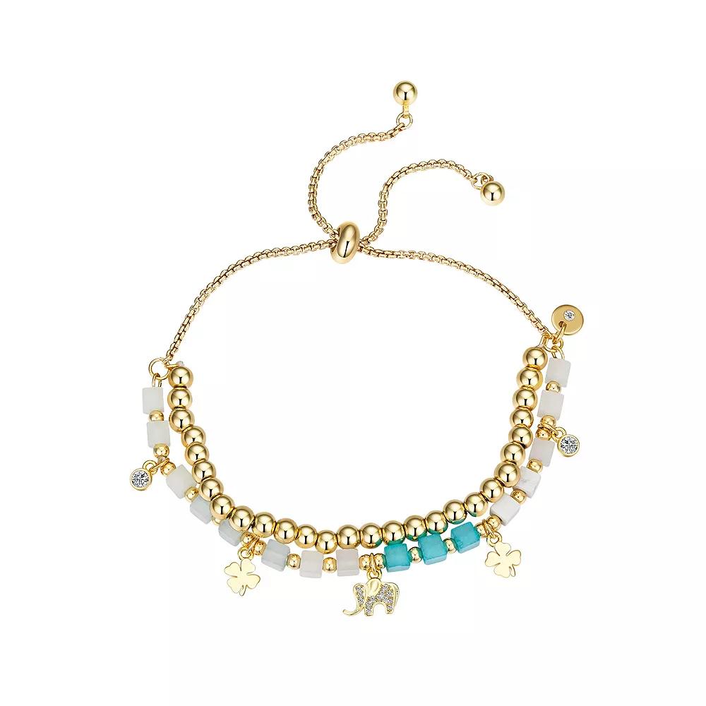 Love This Life 14k Gold Plated Cubic Zirconia Elephant & Clover Beaded Adjustable Bracelet, Women's, Size: 4-10" ADJ, Gold Tone Product Image