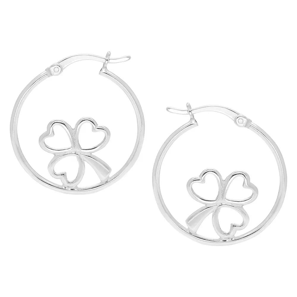A&M Sterling Silver Clover Heart Hoop Earrings, Women's Product Image